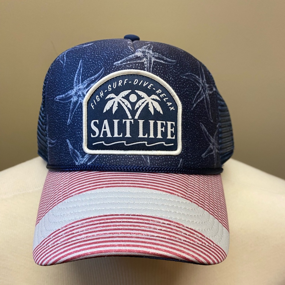 Salt Life Fish Surf Dive Relax Red,White And Blue SnapBack Hat/Cap NEW